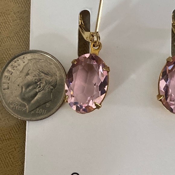 Chic Gold and Pink Oval Earrings - Picture 5 of 6